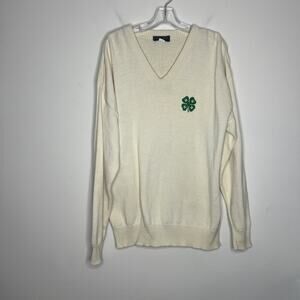 Vintage Andrew Rohan Men’s Pullover Sweater Size Large Cream V Neck 4H Clover